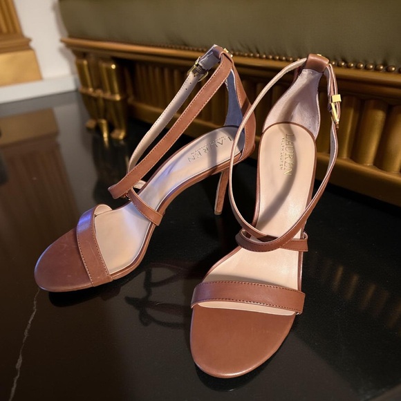Ralph Lauren NWT Sz 10 Gwen Burnished Leather Sandal Tan Strappy Heels (SH070)